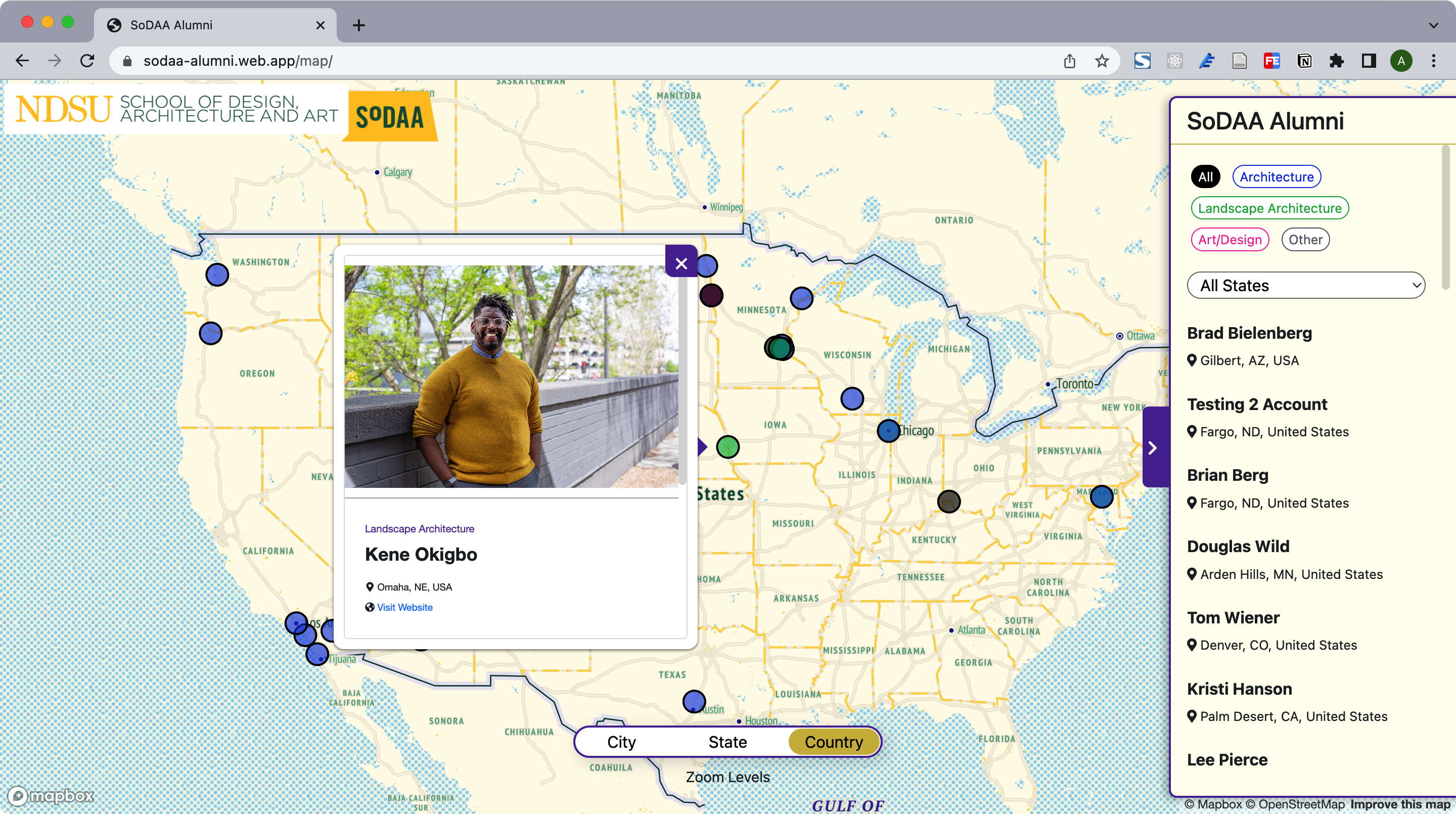 SODAA Alumni Map screen 1